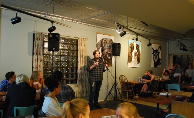 Adam Rostad emcees Johnson Public House's monthly Story Slam. October's slam is on Friday and the theme is fear (Aparna Vidyasagar/Madison Commons)