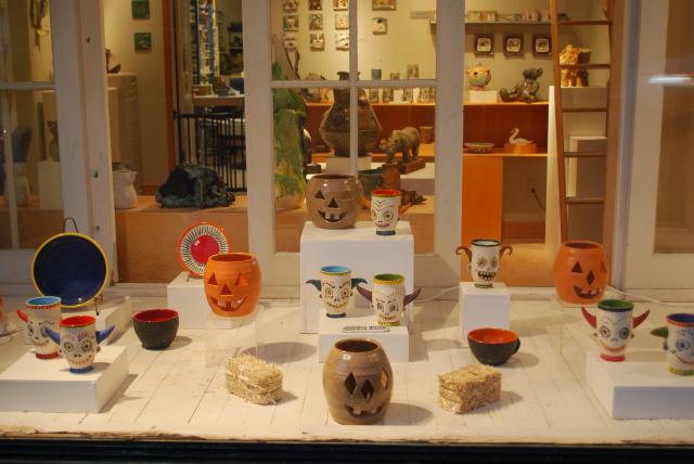 Higher Fire, a clay studio and art gallery on Regent Street displays a variety of glazed pumpkins, and impish pottery. Owner Linda Leighton started the business in 1998 and conducts classes as well.