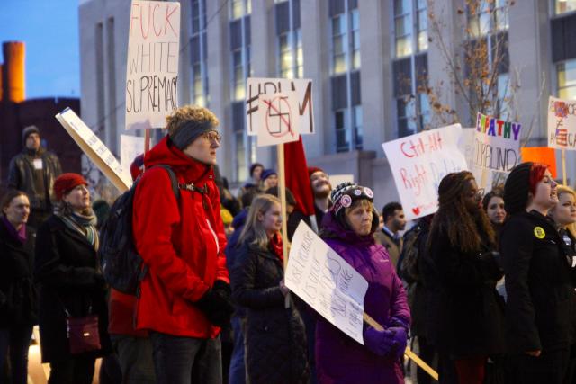 Protesters displayed signs opposing white supremacy and Naziism. (Melissa Behling/Madison Commons)