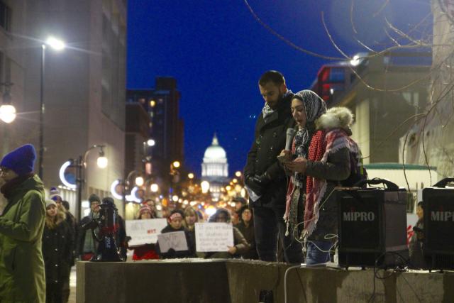 Amal Ayesh, representing Students for Justice in Palestine, discussed her experience with racism, both in America and in her home country, as a Palestinian Muslim woman. (Melissa Behling/Madison Commons)