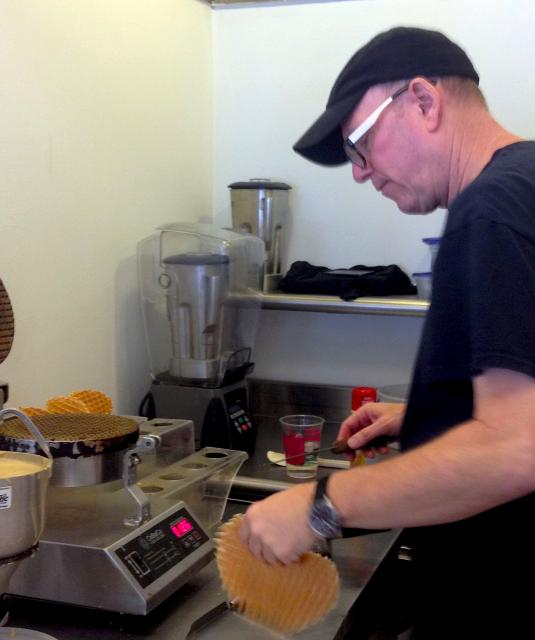 Steve Heaps making waffle cones
