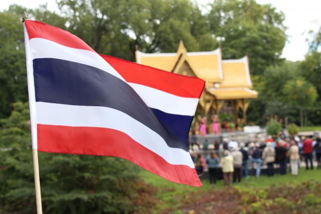 The event venue was the Pavilion in the Thai Garden in the Olbrich Botanical Gardens. The Pavilion was built originally in Thailand and assembled later in Madison and suited well the cultural theme.