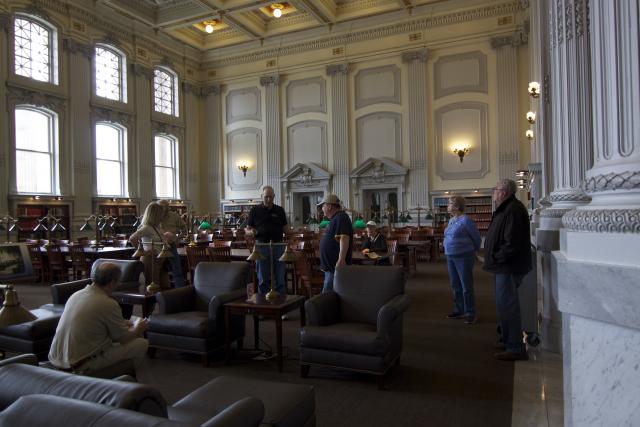 Jim Graeger from the Wisconsin Historical Society introduces the Reading Room to the visitors. (Stephanie Jean Tsang/Madison Commons)