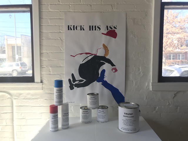 Brooklyn artist Alex Melamid’s Kick His Ass and Trump Repellant (Erin Green/Madison Commons)