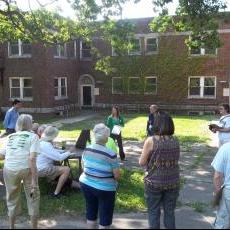 North side residents outside abandoned dorm