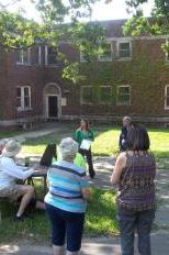 North side residents outside abandoned dorm