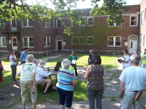 North side residents outside abandoned dorm