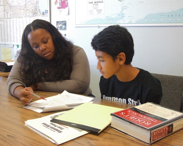 Editor Deidre Green working on a story with Reporter Srijan Shrestha (Photo Courtesy of SSFP)