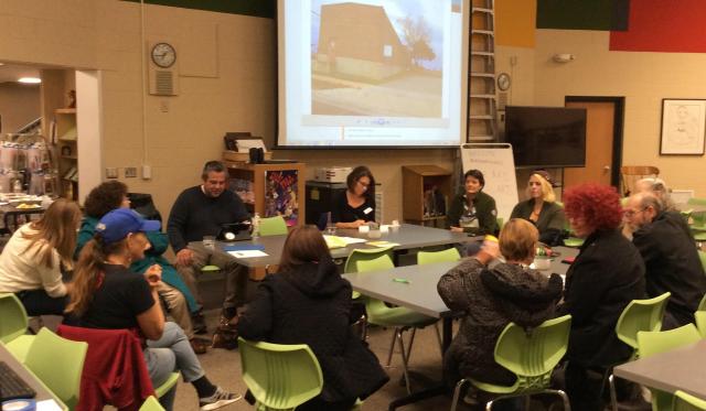 DAMA and Sustain Dane host a community conversation at Lincoln Elementary School Oct. 27 to plan the transportation building mural. (Emida Roller)