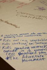 In one workshop, attendees scribbled down ideas for promoting and sustaining school gardens.