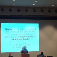 Nino Rodriguez of MOSES speaks against renovations to the Dane County Jail at a debate on the UW-Madison campus Thursday night (Ethan Safran/Madison Commons).