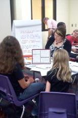 Attendees of a MMSD input session discuss the merits and limitations of the achievement gap plan