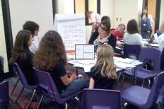 Attendees of a MMSD input session discuss the merits and limitations of the achievement gap plan