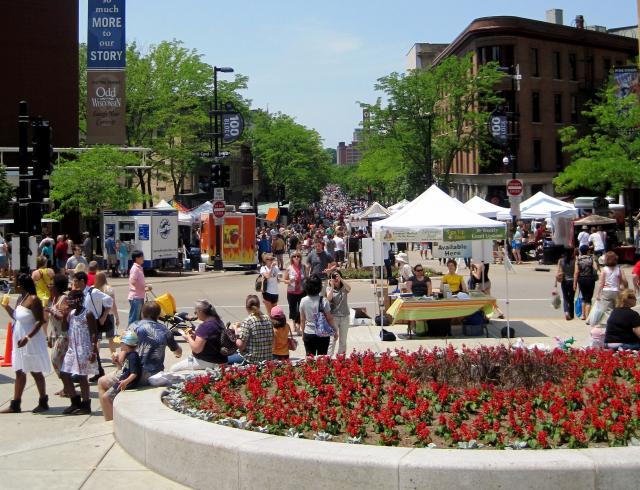 State Street and Capitol Square businesses depend on events like the Farmers’ Market and Cars on State to draw large crowds like the one pictured.