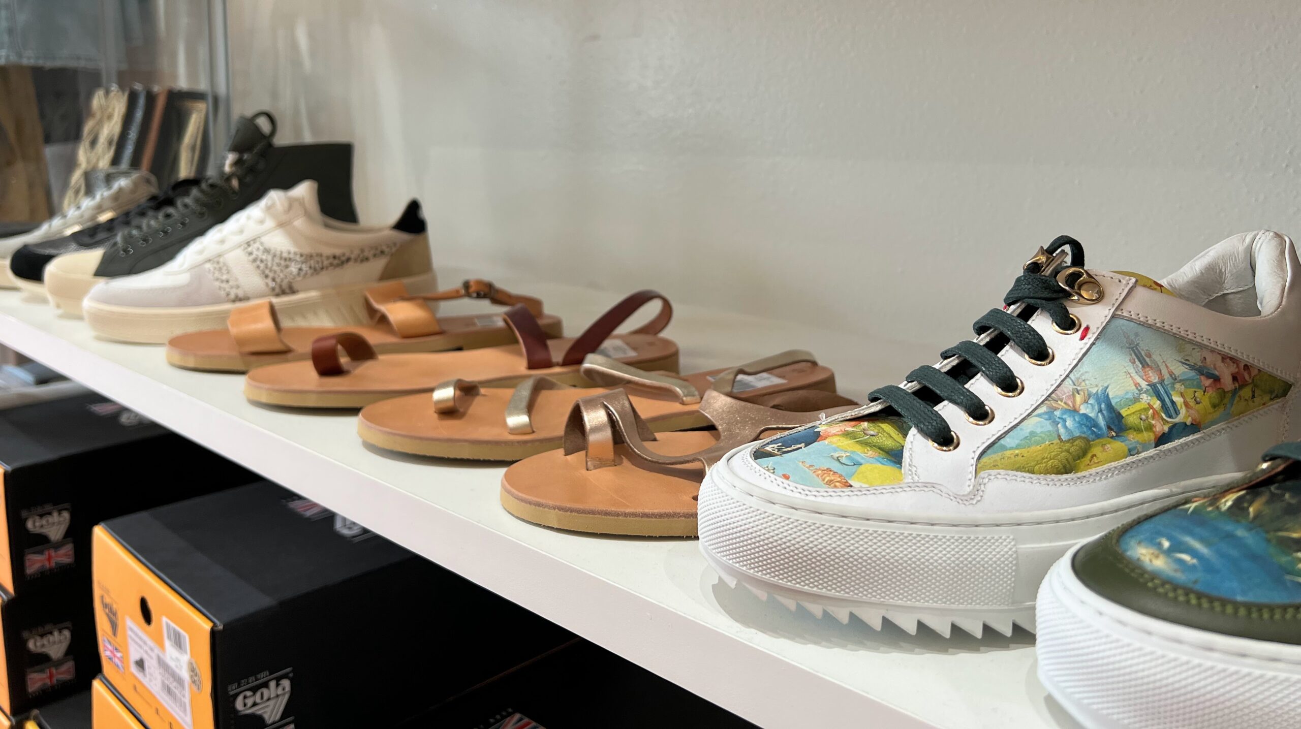 sustainable footwear at Carrie Astin's boutique.