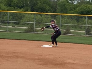 Verona’s Addie Blomberg turns a double play in warm-ups.