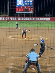 Oak Creek's Natalie Fields hits a ground ball to second base