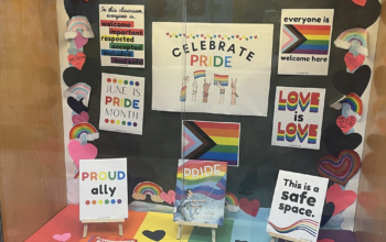 LGBTQIA+ pride support display.