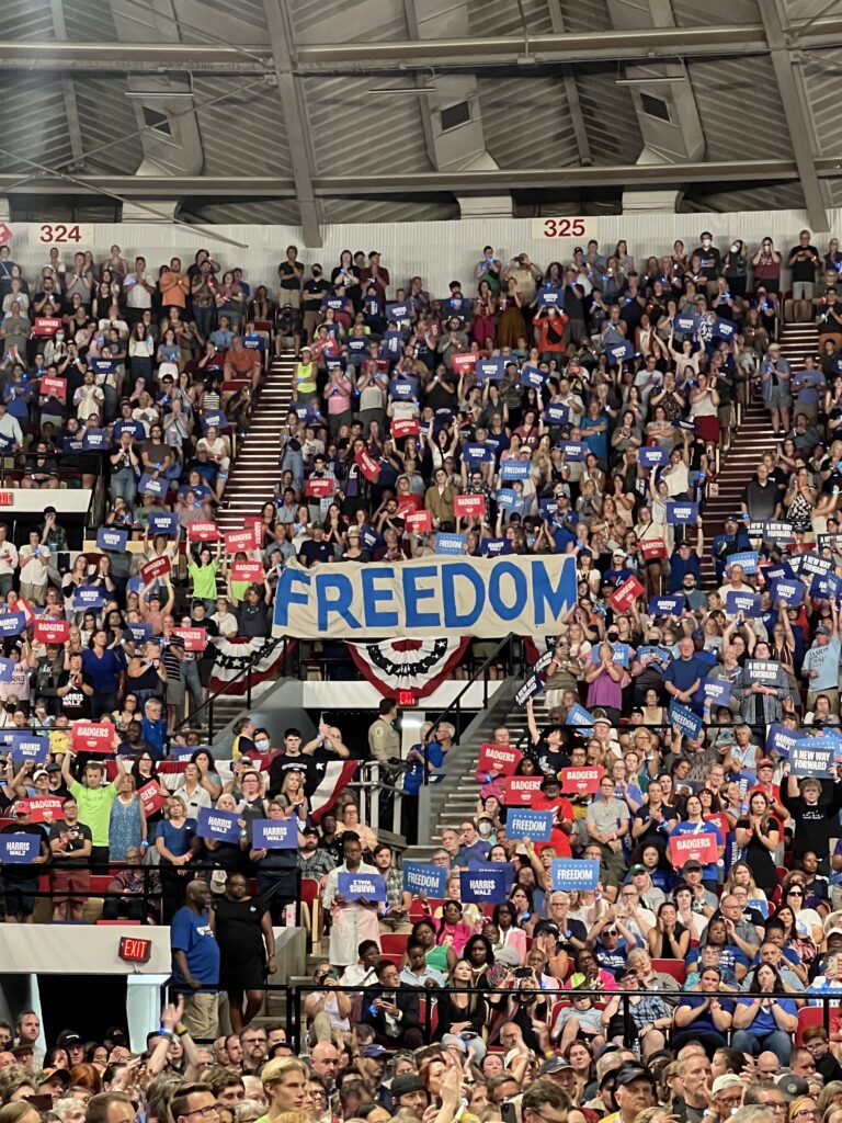 More than 10,000 people packed the Alliant Energy Center in Madison on Friday, Sept. 20, to show their support for Vice President Kamala Harris.