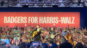 Mumford and Sons plays at the Kamala Harris rally in Madison.