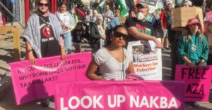 Shahayra Majumder at a CODE Pink protest in Milwaukee, October 2024.