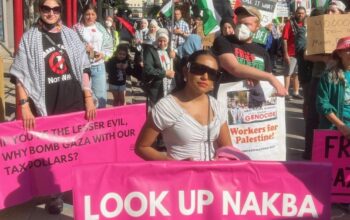 Shahayra Majumder at a CODE Pink protest in Milwaukee, October 2024.