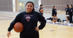 Mental health advocate and basketball enthusiast Itzel Martinez Castillo on the court with friends.