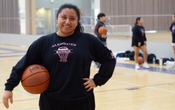 Mental health advocate and basketball enthusiast Itzel Martinez Castillo on the court with friends.