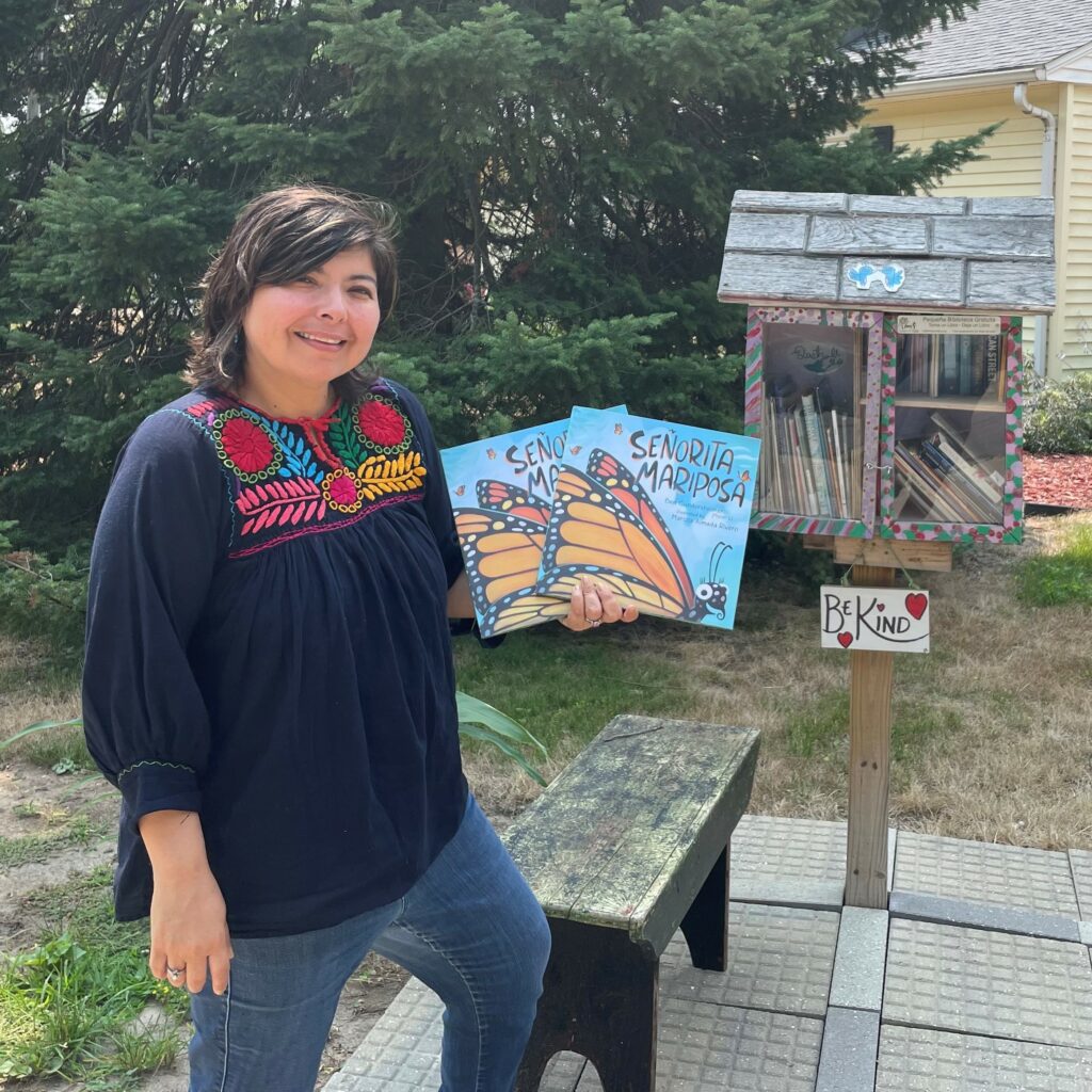 Araceli Esparza and a little free library.