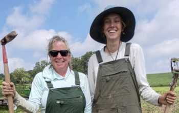Kaila Topping (right) is production manager for the Madison Area Food Pantry Gardens. Photo provided by Kaila Topping.