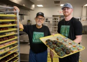 Greenbush Bakery owner Taylor Carlson with his grandfather, Marv Miller, the bakery's founder.