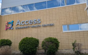 The outside of a building with the word Access on it.