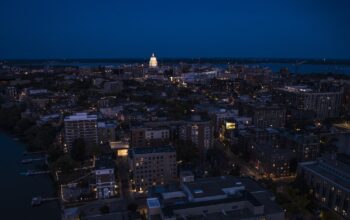 The Madison skyline and the Wisconsin State Capitol Building