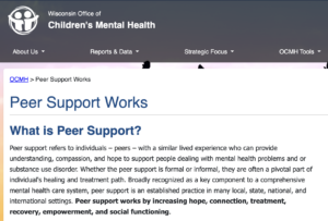 Screenshot of a Wisconsin Office of Children's Mental Health study on peer support groups.