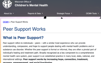Screenshot of a Wisconsin Office of Children's Mental Health study on peer support groups.