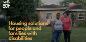 Screenshot of the Movin' Out website that says Housing solutions for people and families with disabilities.